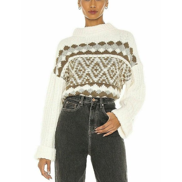 Free People Sweaters - Free People Alpine Crop Mock Neck Sweater Ivory Chunky Oversize Knit NEW $148